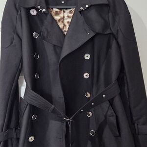 Sam Edelman Black Trench Coat with Animal Print Lining